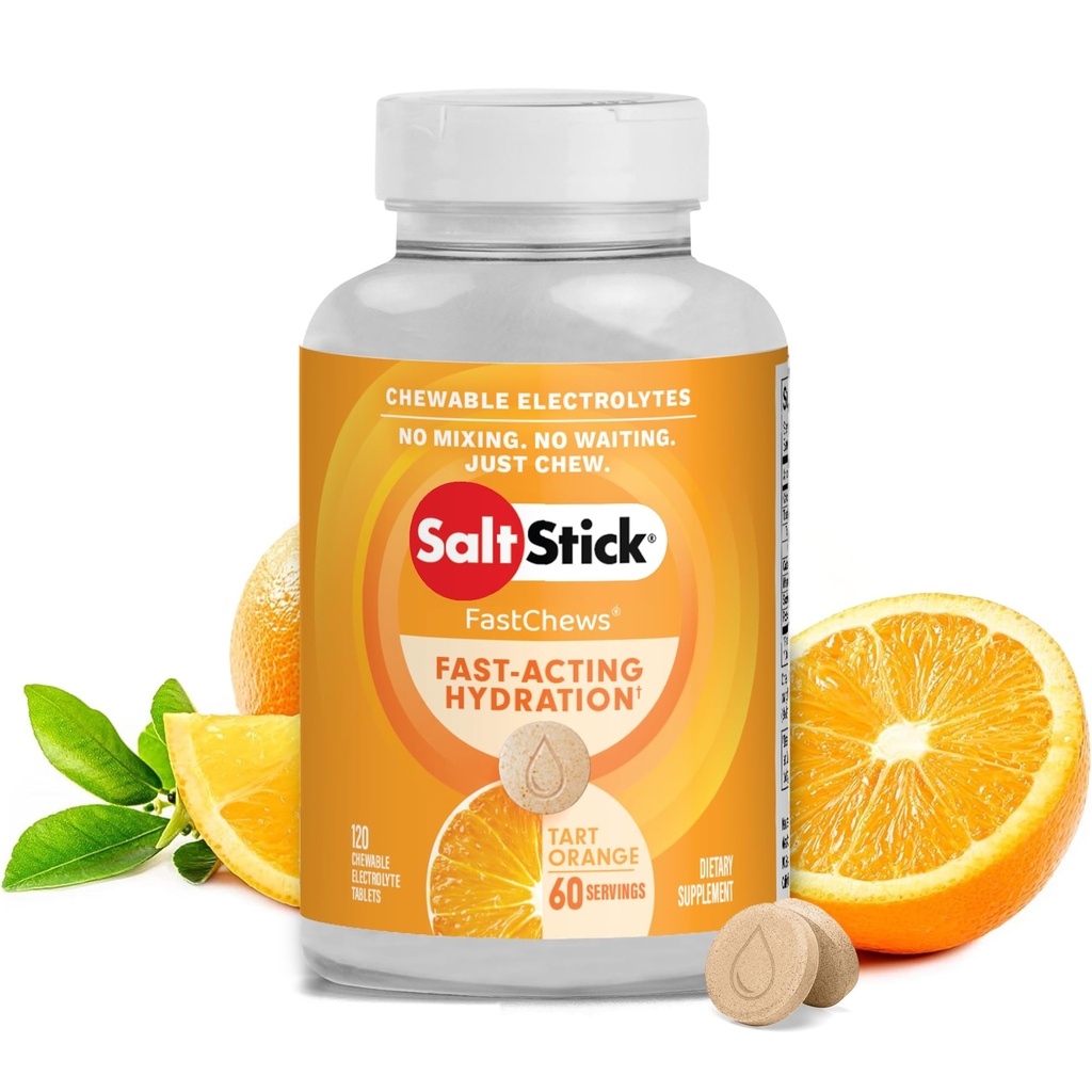 SaltStick Electrolyte FastChews - 120 Orange Chewable Tablets - Salt Tablets for Running and Hydration, Electrolyte Chews - 120 Count