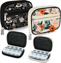 Serfeymi Weekly Travel Pill Organizer Pill Case for Purse with Removable 7 Day Pill Box, Fashionable Travel Medicine Organizer Pill Container for Medicine, Vitamin, Supplement - Black 02 + Bloom 01