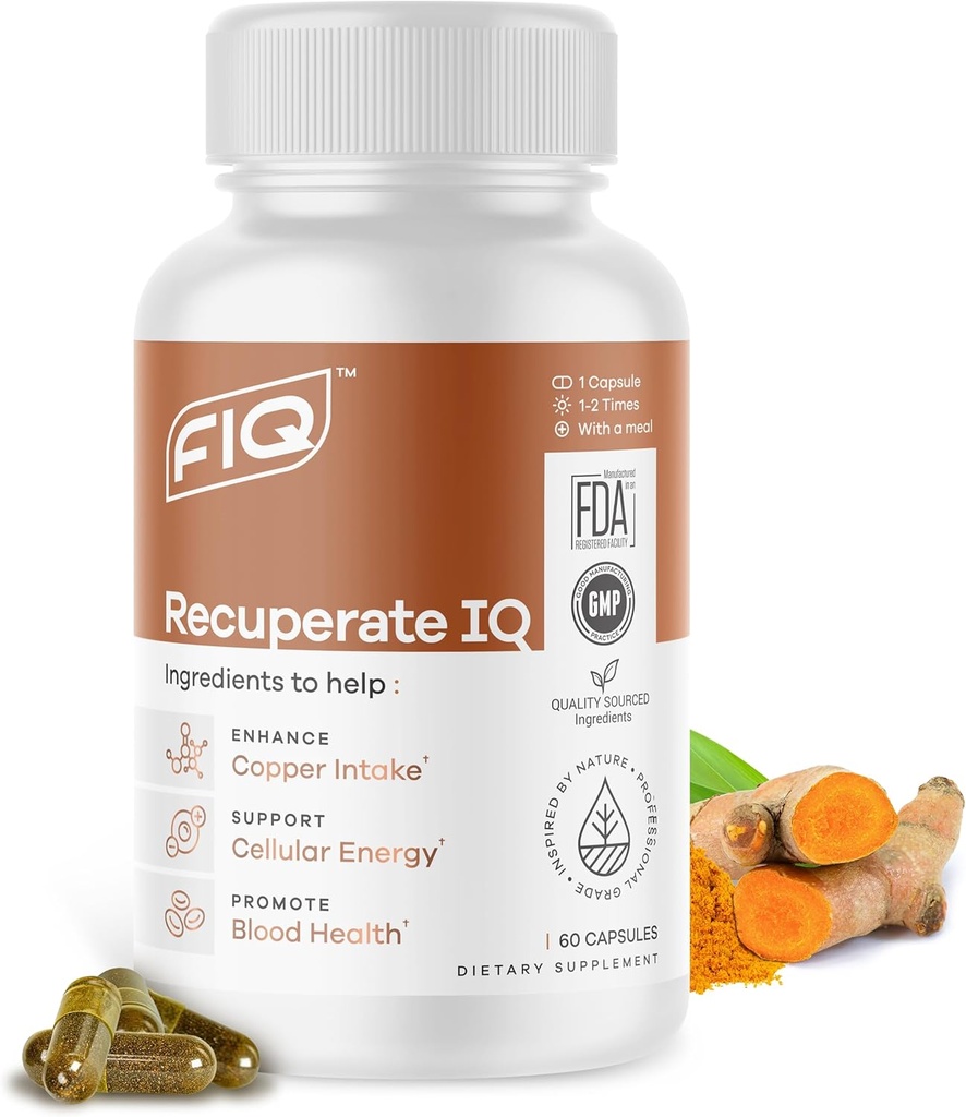 FIQ - Recuperate IQ - 5-en-1 Cobre Suplementos con Cobre Bisglycinate - Easy-to-Swallow 2mg Capsules - Alta Absorción, Boost Energy - 60 cápsulas
