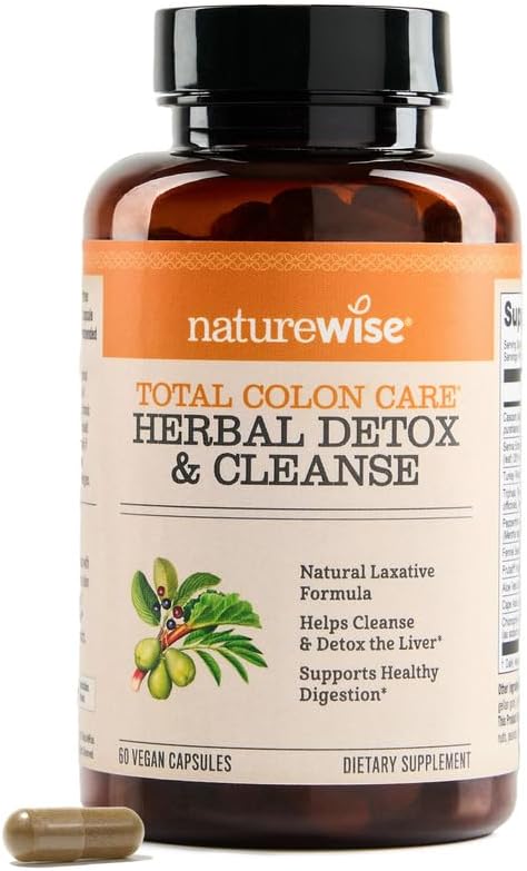 Naturalmente cuidado total del colon Herbal Cleanse - Con Prebióticos, Botánicos, " Antioxidantes - para el movimiento intestinal regular, Digestión, Gut Health - Vegan, Gluten-Free, Non-GMO - 60 cápsulas[2-Month Supply]