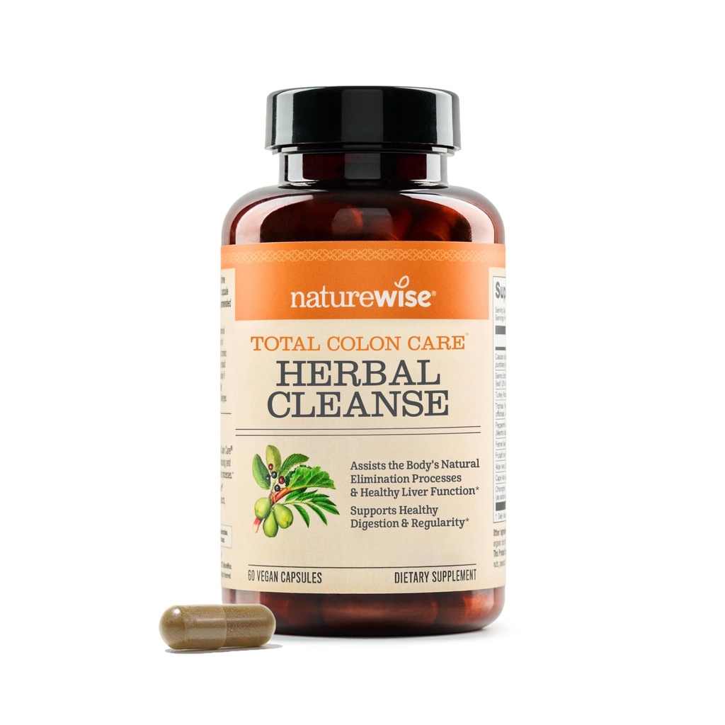 Naturalmente cuidado total del colon Herbal Cleanse - Con Prebióticos, Botánicos, " Antioxidantes - para el movimiento intestinal regular, Digestión, Gut Health - Vegan, Gluten-Free, Non-GMO - 60 cápsulas[2-Month Supply]