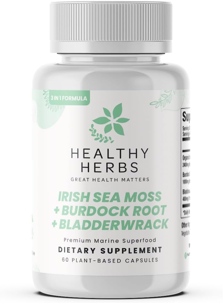 Herbs Healthy Wildcrafted Sea Moss Capsules  2280mg Advanced Ocean Greens Complex Irish Sea Moss Superblend ← US-Made, Vegan, Non-GMO, Easy-Swallow (60 cápsulas)