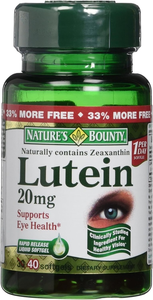 Nature's Bounty Lutein 20 mg 40 Softgels (Pack of 2)