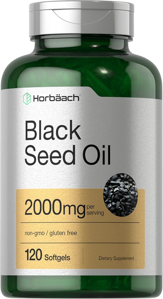 Horbaach Black Seed Oil Cold Pressed Softgel Capsules | 2000mg | 120 Count | Supplement with Omega 6 and 9 | Nigella Sativa | Non-GMO and Gluten Free
