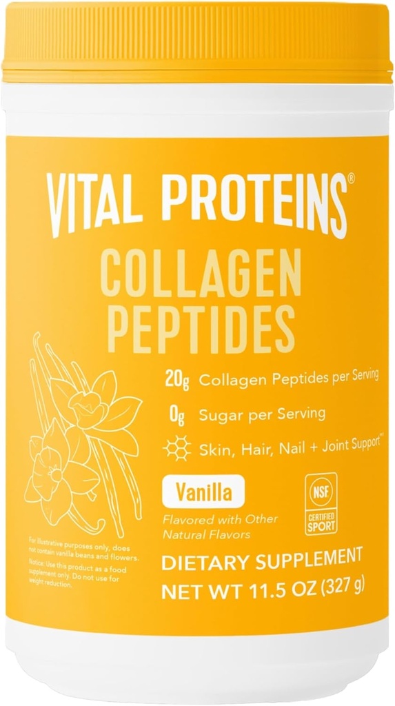 Proteínas vitales Collagen Peptides Powder Vanilla - Soporta el cabello, la piel, las uñas, los huesos, las articulaciones, el polvo para las mujeres
