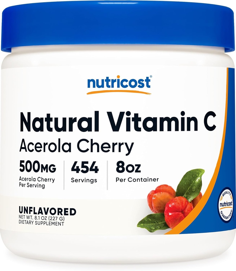 Nutricost Natural Vitamina C - Acerola Cherry Powder 0.5 LB - Gluten Gratis