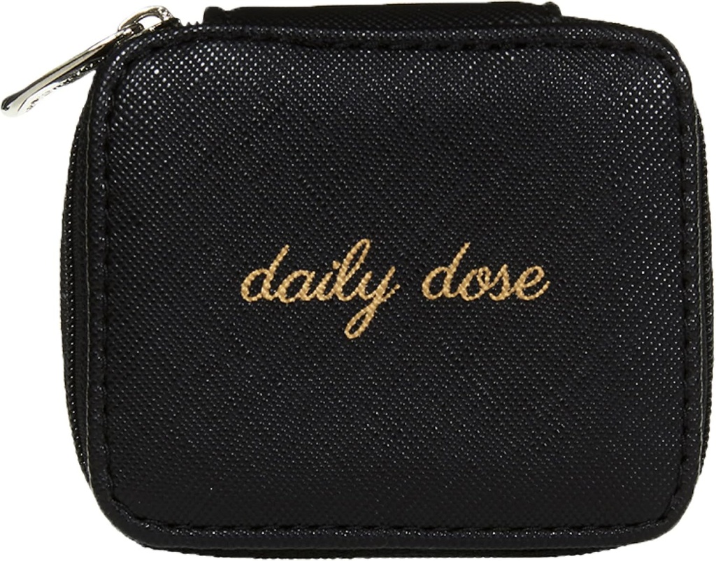 Funda de píldoras “Daily Dose” de Miamica con organizador de medicina plástica extraíble de 8 días, negro, 3,5” L x 2,75” W x 1,25” H – Mantén tus vitaminas y píldoras organizadas – caja compacta y elegante