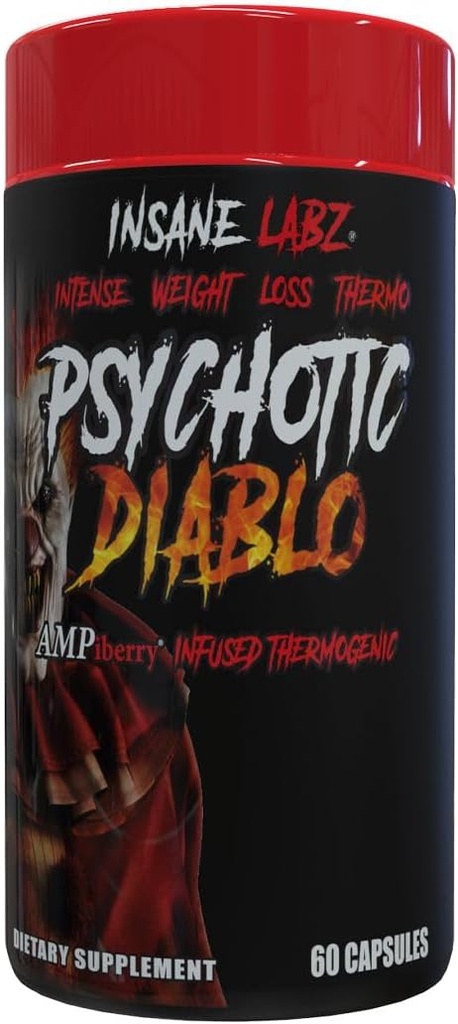 Insane Labz Psicotico Diablo Thermogenic Fat Burner for Hombres and Women with Grains of Paradise Theobromine Dandelion Root Extract Fueled by AMPiberry, Appetite Suppressant - 60 Servings