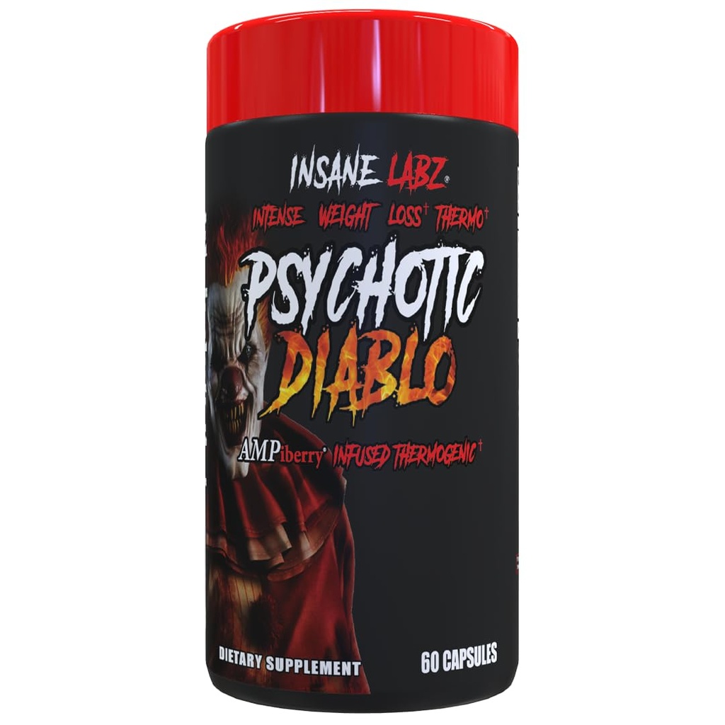 Insane Labz Psicotico Diablo Thermogenic Fat Burner for Hombres and Women with Grains of Paradise Theobromine Dandelion Root Extract Fueled by AMPiberry, Appetite Suppressant - 60 Servings