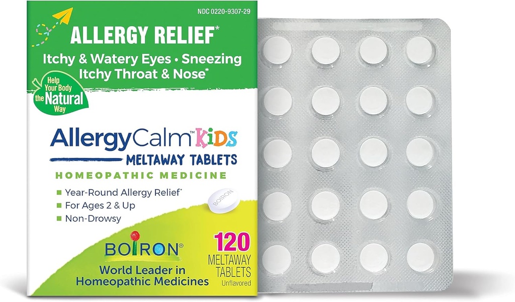 Alergía de BoironCalm Kids Tablets for Relief from Allergy and Hay Fever Symptoms of Sneezing, Runny Nose, and Itchy Eyes or Throat - 120 Count