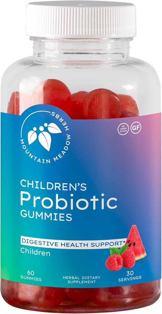 Herbs de prado de montaña Gummies Probióticos para niños ← Regularidad Digestiva Apoyo Silencioso Sistema Immune + Microbioma Salud para niños Silencio Edades 3+ No Añadido Sugar 60 ct.