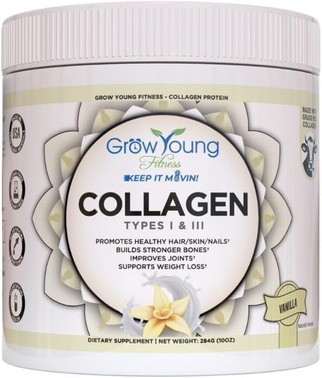 Proteína de colágeno joven de fitness - Vainilla, promueve la piel, los huesos, las articulaciones, la pérdida de peso, el azúcar libre (12.41 oz) (1 paquete, 20 piezas)