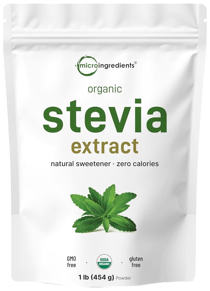 Pure Organic Stevia Powder, 1 libra (2,837 servidumbre), Highest Grade Stevia Green Leaf Extracto Reb-A ← Reducida Bitter Aftertaste ← 0 Calorie, Sweetener natural, Sugar Alternative, Keto Friendly