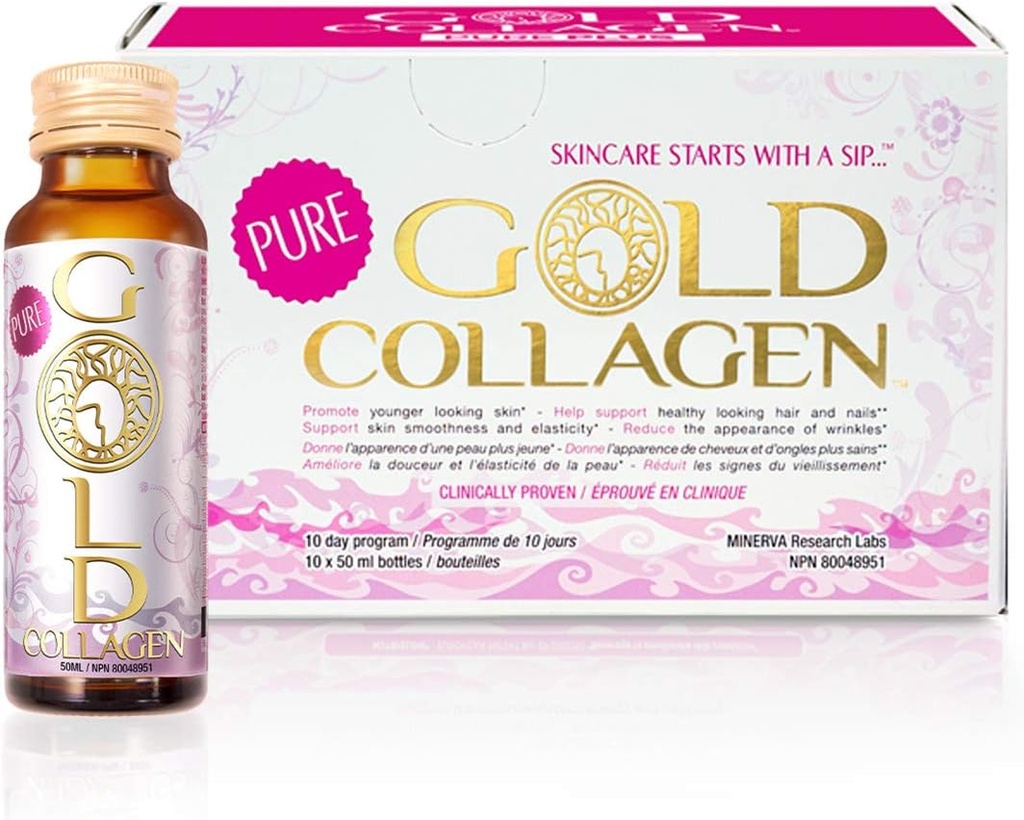 GOLD COLLAGEN Pure - Colagen Supplements for Women &amp; Men with Biotin for Hair Growth, Skin and Nail - Anti Wrinkle Immune System Booster with Hyaluronic Acid, Vitamin C, B6 and Zinc, 1 Pack 10x50 ml