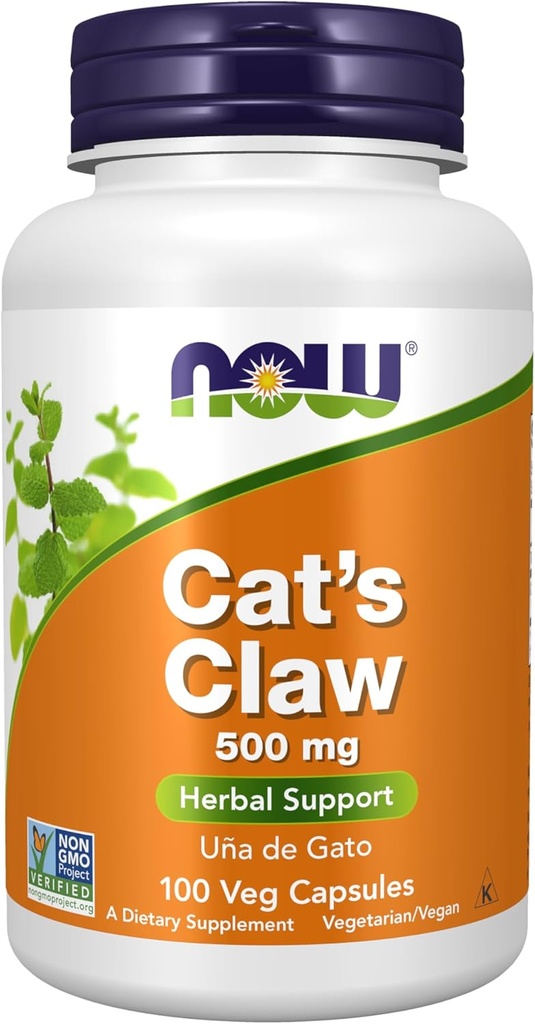 AHORA Suplementos de alimentos, Claw de gato 500 mg, Proyecto no GMO Verificado, Suplemento herbal, 100 cápsulas de verduras