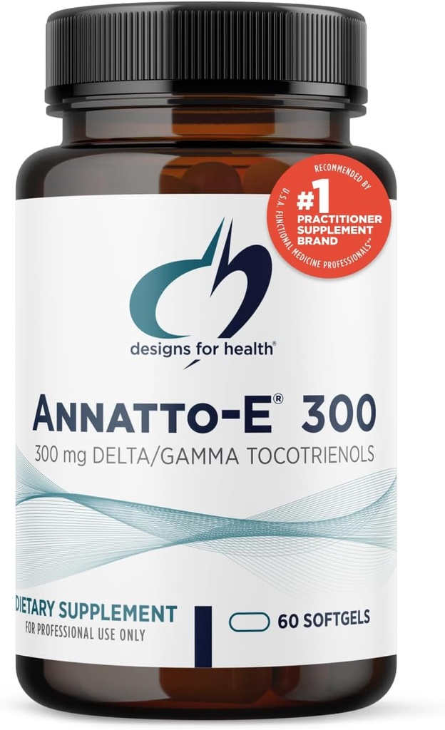 Diseños para la salud Annatto-E 300mg Tocotrienols Vitamina E - Delta + Gamma Tocotrienols para apoyar la salud del corazón, la salud del ojo, el envejecimiento saludable - DeltaGold Antioxidantes Suplemento (60 Vitamina E Softgels)
