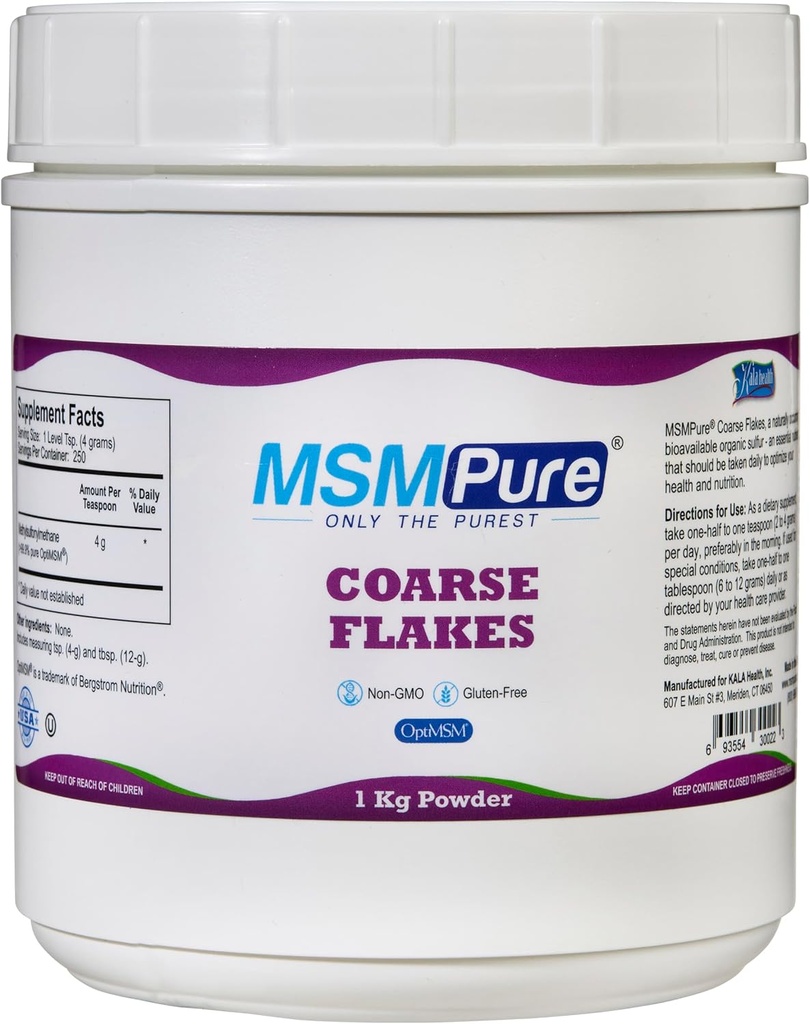KALA HEALTH MSMPure Coarse Flakes MSM Powder – US-Made MSM for Joint Health, Skin Appearance y Hair & Nail Support – 2.2 lb, Organic Sulfur
