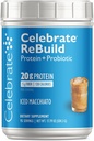 Celebrar vitaminas Rebuild pólvora de proteína con probióticos " Prebióticos - 20g Whey Isolate Proteína, fibra alta, para pacientes de cirugía post-bátrica - Macchiato Iced (15 Servimientos)