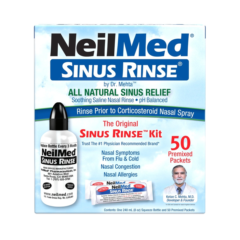 NeilMed Sinus Rinse - A Complete Sinus Nasal Rinse Kit, 50 count (Pack of 1) Count may vary