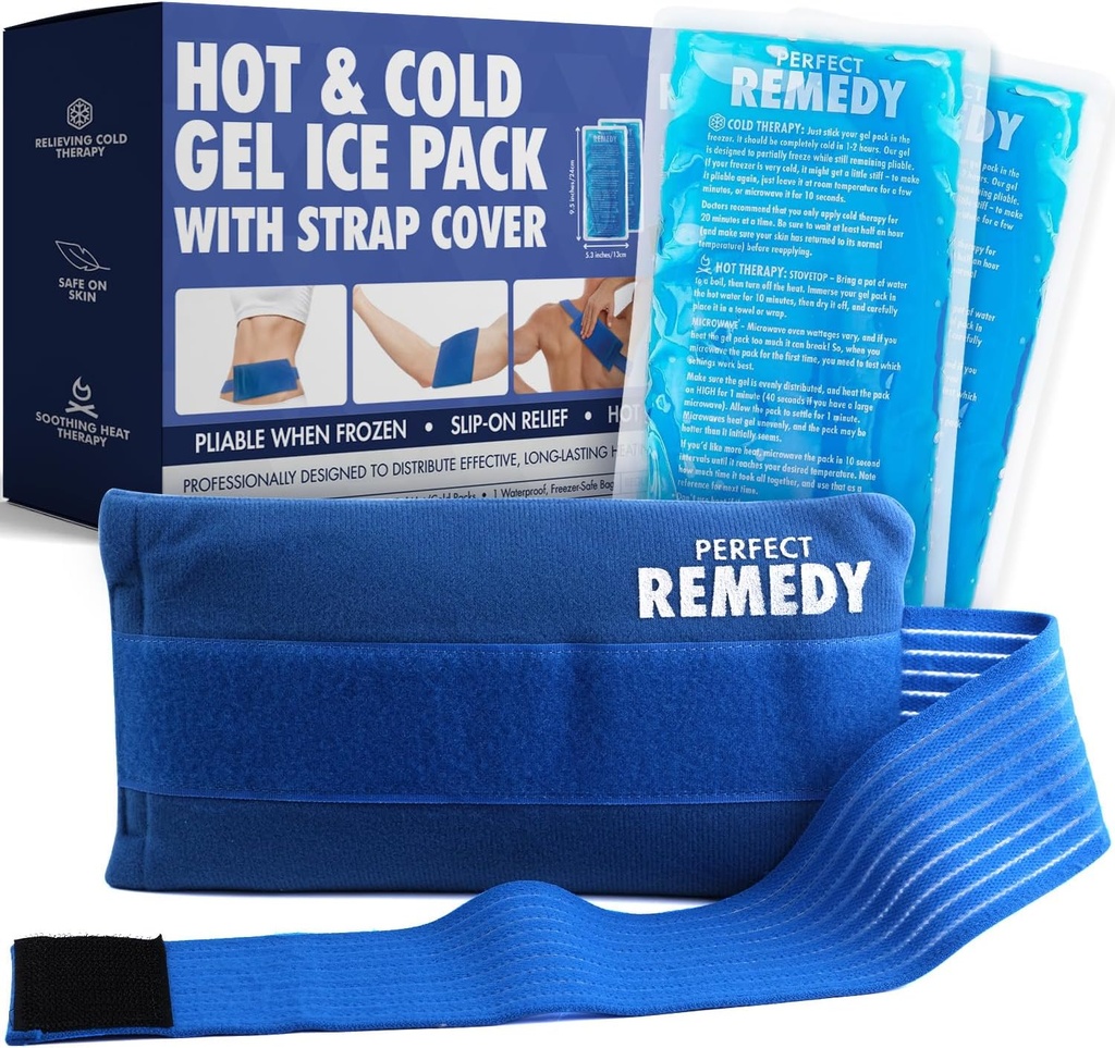 Paquetes de hielo de 2 patas perfectos para lesiones con cubierta de cuero, compresas calientes flexibles, envases de hielo suave para la ayuda en condiciones de daño, alternativa a botellas de agua caliente (Blue, Regular)