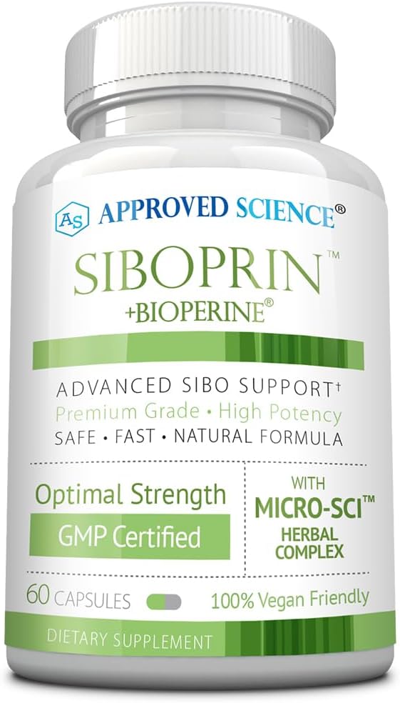 Ciencia Aprobada Siboprin - 60 cápsulas - Soporte Gut Balance, Soothe Intestinal Irritation, Ayuda con calambres y rubor - Ácido caprílico, Barberry, Oregano - Vegan