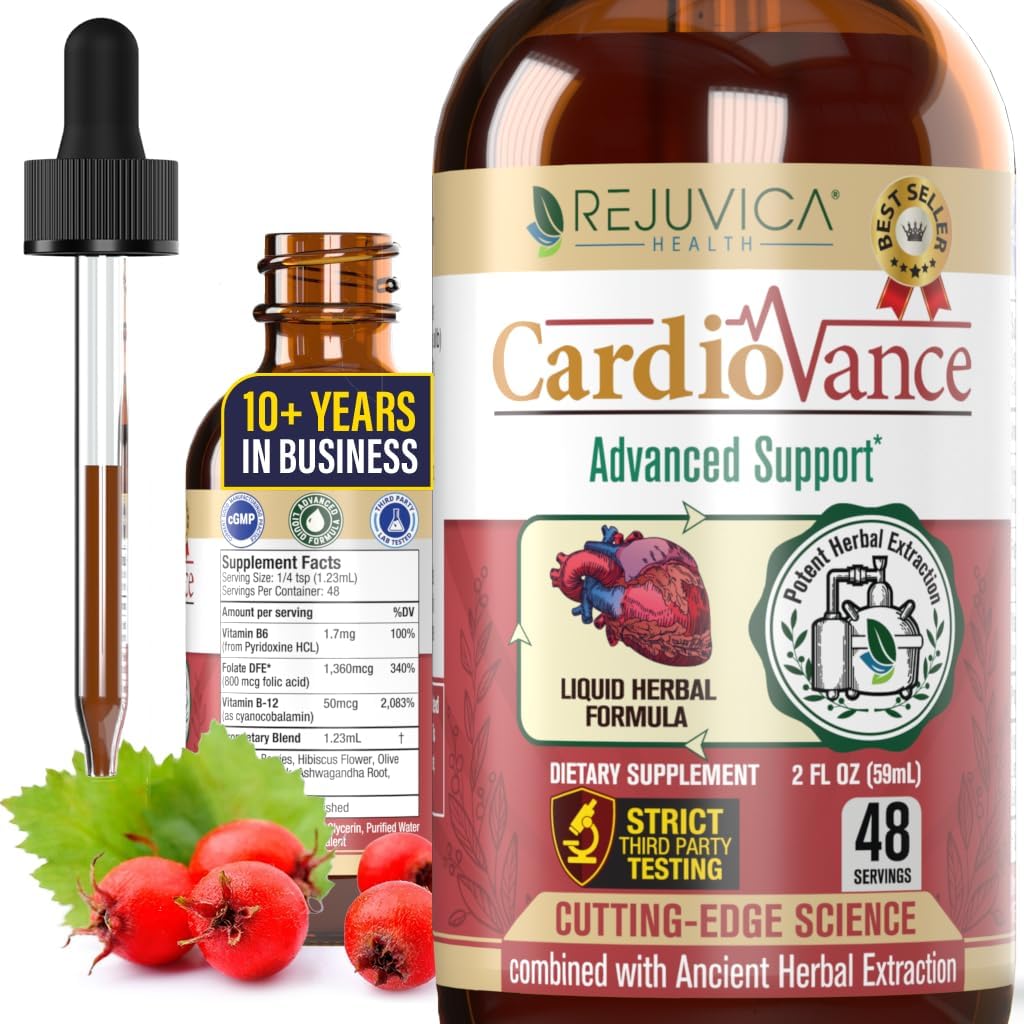 Rejuvica Health CardioVance - Heart Support Supplement - Liquid Delivery for Better Absorption - Hawthorne, Hibiscus, Arjuna, Olive Leaf &amp; More!