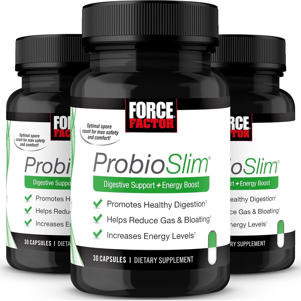 Factor de fuerza ProbioSlim, Suplemento Probiótico para Mujeres y Hombres con Probióticos y Extracto de Té Verde, Reducir Gas, Bloqueo, Estreñimiento, Apoyo Salud Digestiva " Salud Gut, 30 Cuenta (Pack of 3)