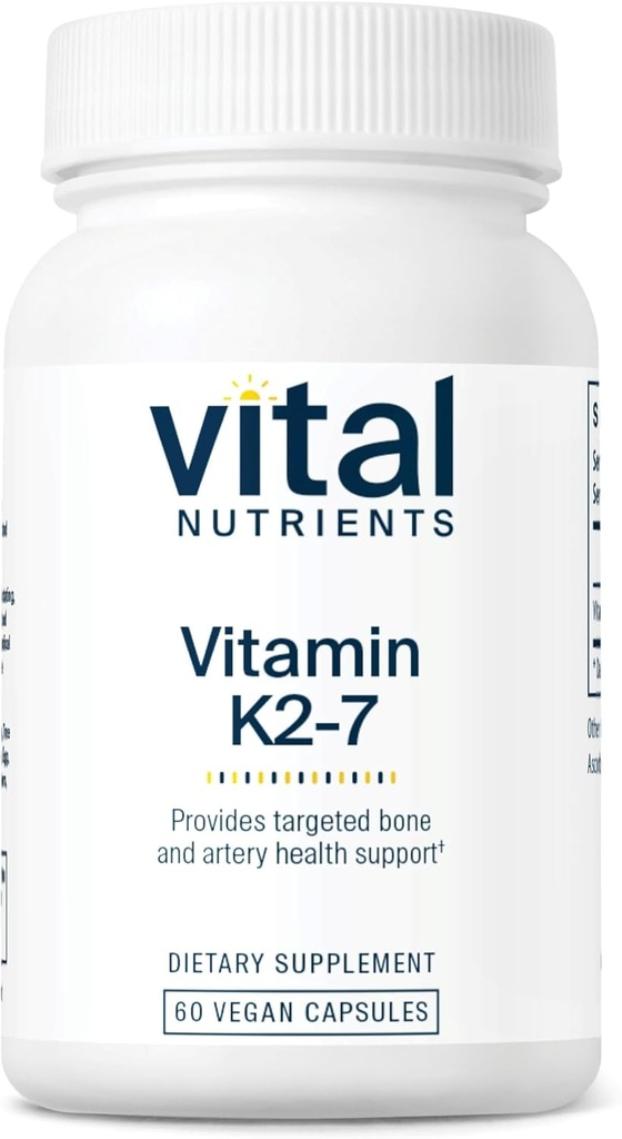 Nutrientes vitales Vitamina K2-7 ← Promociona Cardiovascular, Corazón, Bone Health* ← Vitamina K2 + MK7 ← Vegan Vitamina K Suplemento Silencio Gluten, Dairy, Soy Gratis Silencioso No OGM Silencio 60 cápsulas