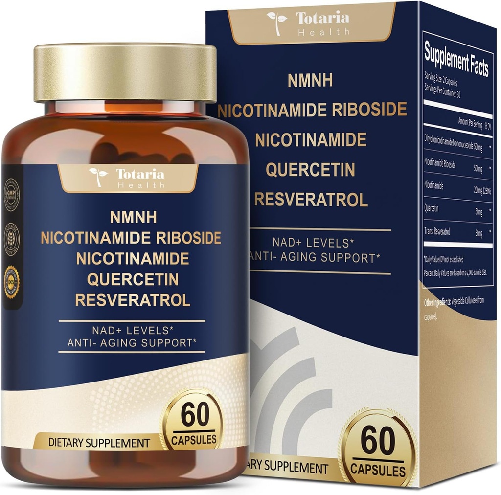 Totaria NMNH (NAD o NMN Alternative Supplement) (Dihidronicotinamide Mononucleotide) Ultra Strength, NAD+ Asistencia w/NR, Resveratrol " Quercetin, Ultra Absorption for Anti-Aging, Vegan