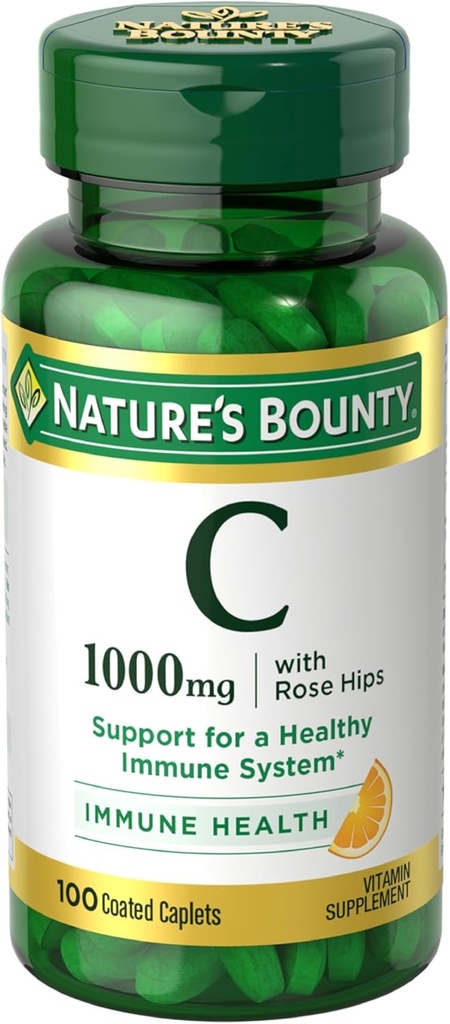 Bounty Vitamin C + Rose HIPS, Immune Support, 1000mg Vitamin C, Coated Caplets, 1 Serving per Day, Vegetarian Caplets, 100 Ct