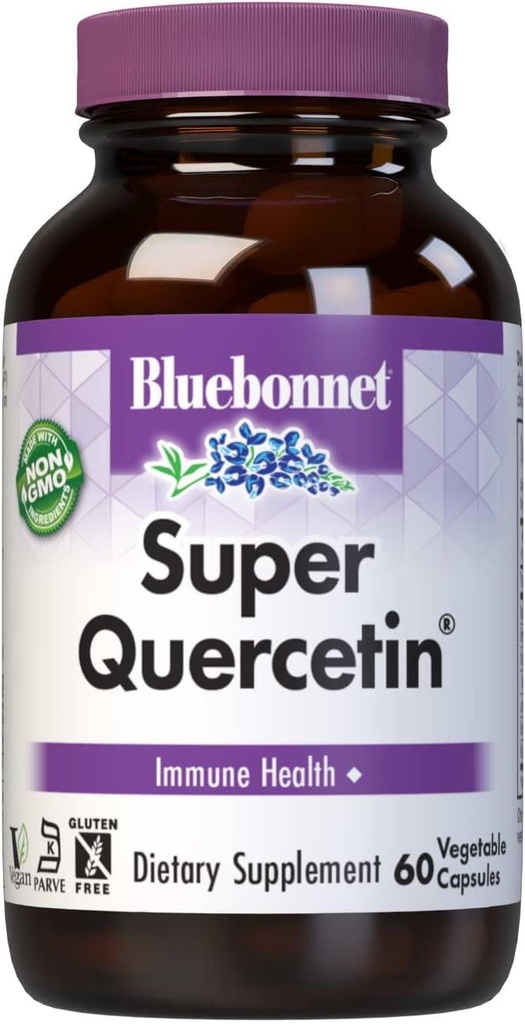 Bluebonnet Nutrition Super Quercetin Vegetable Capsules, Vitamin C Fórmula, Best for Seasonal &amp; Immune Support, Non GMO, Gluten Free, Soy Free, Milk Free, Kosher, 60 Vegetable Capsules