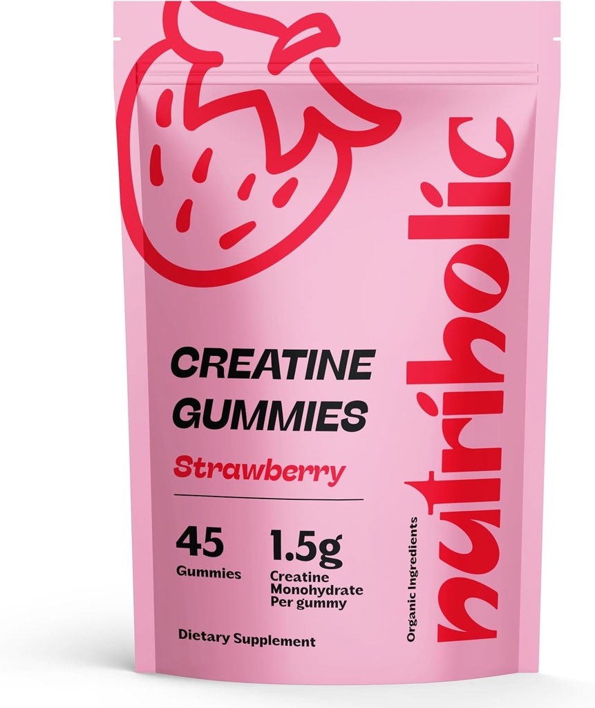 Gummies de Monohidrato de Creatina para Hombres y Mujeres - Fácil de digerir, Vegan, Libre de gluten, No-GMO, 1,5g de Creatina por Gummy - 45ct (45 Conde, Fresa)