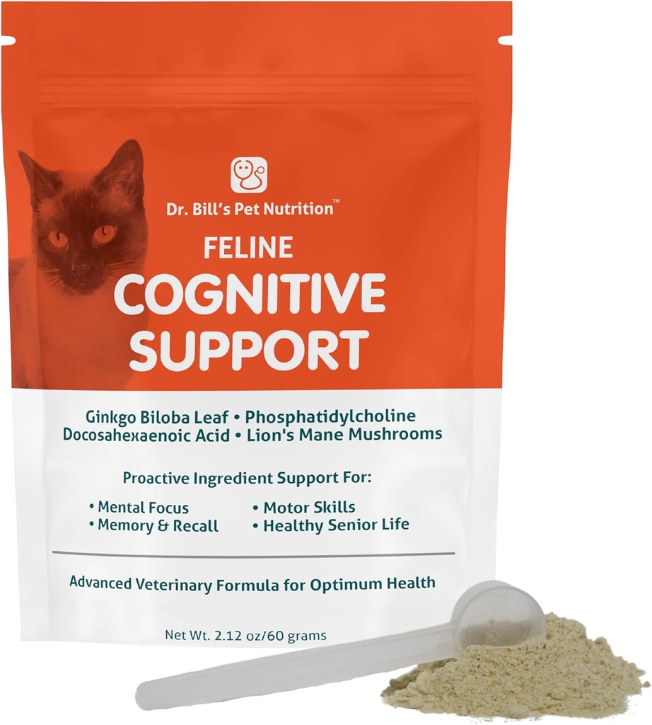 Apoyo cognitivo del Dr. Bill Silencioso Apoyo a la memoria Suplemento para gatos Silencio Pet Suplemento Silencio Contiene Gingko Biloba, L-Carnosine, Vitamina B-12, L-Glutamina, L-Tyrosine y DHA