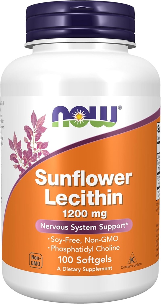 NOW Foods Supplements, Sunflower Lecithin 1200 mg with Phosphatidyl Choline, 100 Softgels