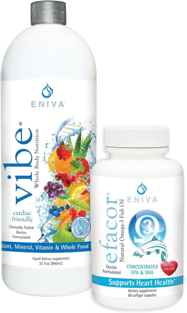 Eniva Vibe Fruit &amp; Veggie Full Spectrum Daily Liquid Multi Vitamin Minerals y Omega 3s Combo Pack