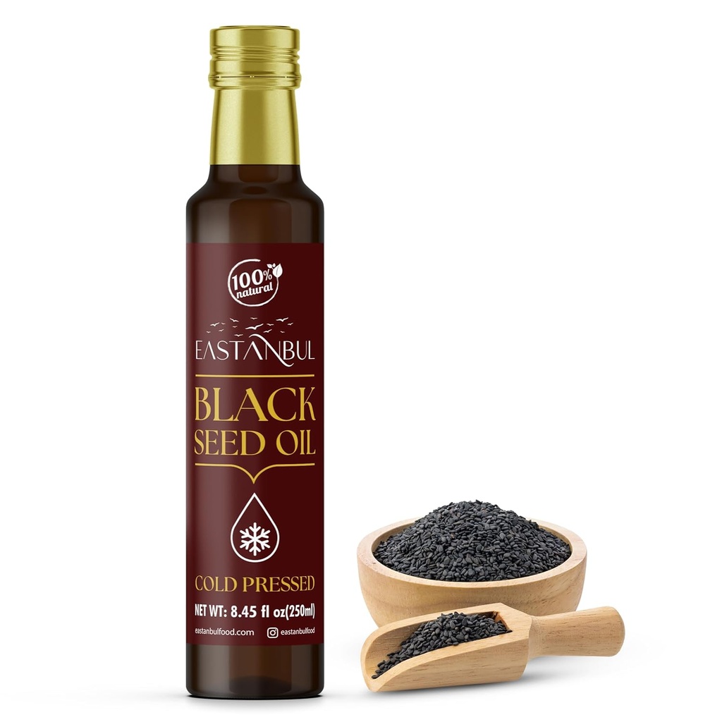 Eastanbul Cold Pressed Black Seed Oil, 8.45 Fl Oz, Premium Black Seed Oil Liquid, 100% Turkish Pure Blackseed, AKA Aceite De Semilla Negra, Kalonji, Nigella, Natural, Vegan