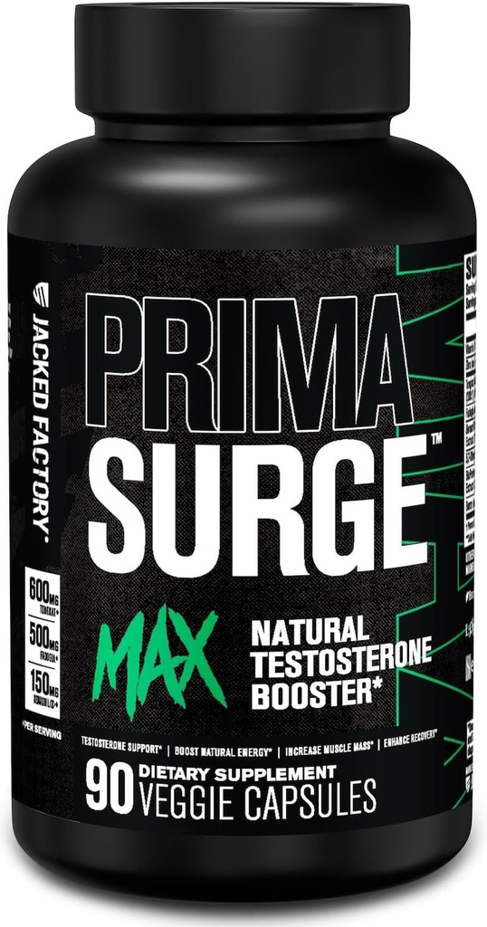 Primasurge Max Testosterone Booster para Hombre - Natural Testosterone Suplemento con Tongkat Ali, Fadogia Agrestis & Sensoril Ashwagandha - Test Booster para Masa muscular - 90 Conde