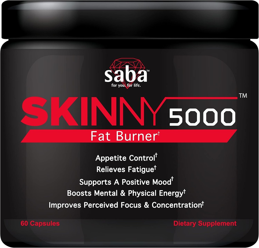 Saba Skinny 5000 -Fat Loss -Control de pérdida de peso -Mild Jitter-Free Energy- Focus -60 cápsulas