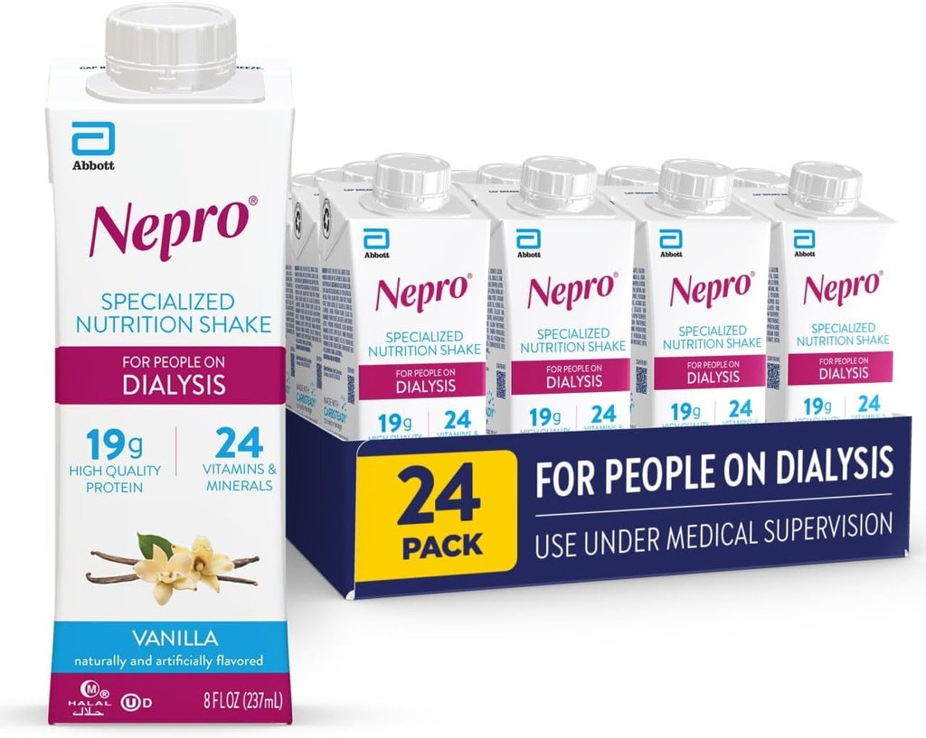 Afeitado de Nutrición Nepro para Personas en Diálisis, 19g Proteína, 420 Calories, Vainilla, 8 fl oz, Pack de 24