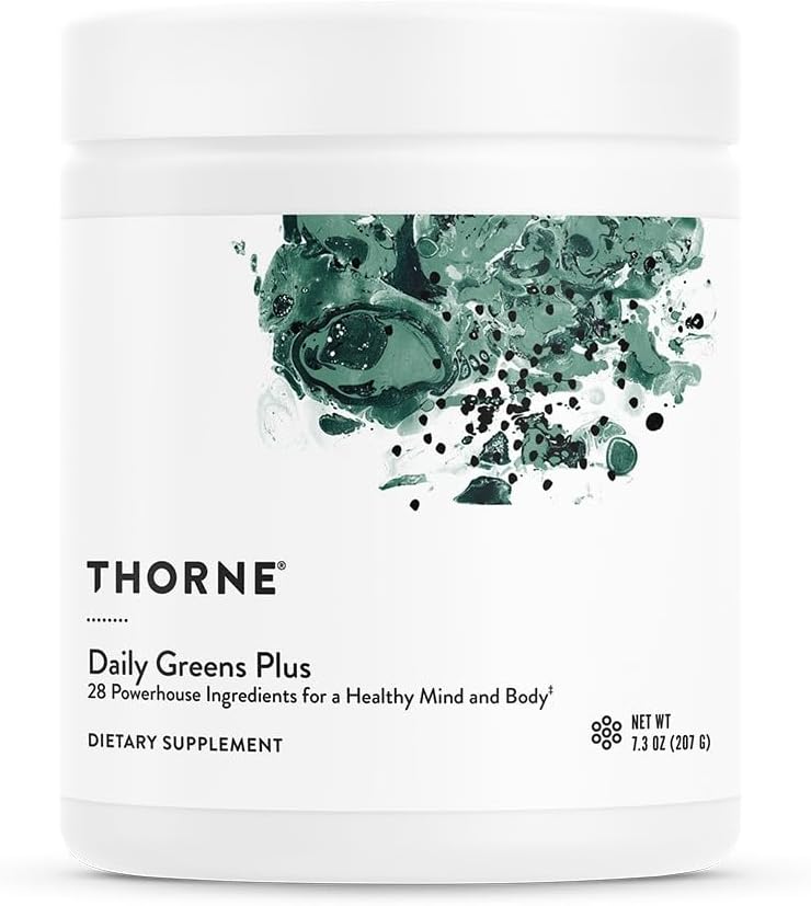THORNE - Daily Greens Plus - Verdes integrales Polvo con Matcha, Spirulina, Moringa y Adaptógeno, Mushroom y Blends Antioxidantes - Refreshing, Mint Flavor 7.2 Oz - 30 Serviciones