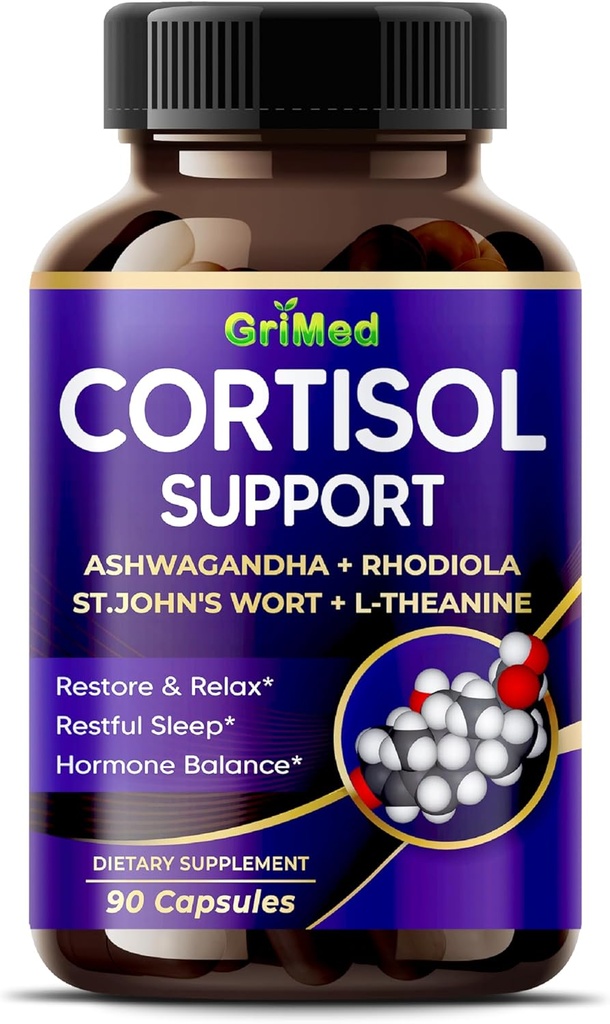 GriMed Ashwagandha Rhodiola 14,150mg - x 10 Power with St.John's Wort, L-Theanine - Restore " Relax, Restful Sleep - USA Made " Tested (90 Count (Pack of 1))