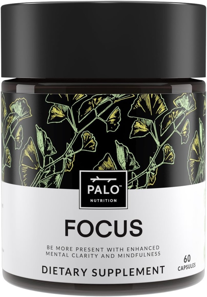 PALO FOCUS Brain Booster Natural Suplemento Nootropic for Memory, Focus, Learning, Reall, Atención y Cognition - Ginkgo Biloba, Bacopa, Gotu Kola, Ashwagandha, Mucuna 60 cápsulas