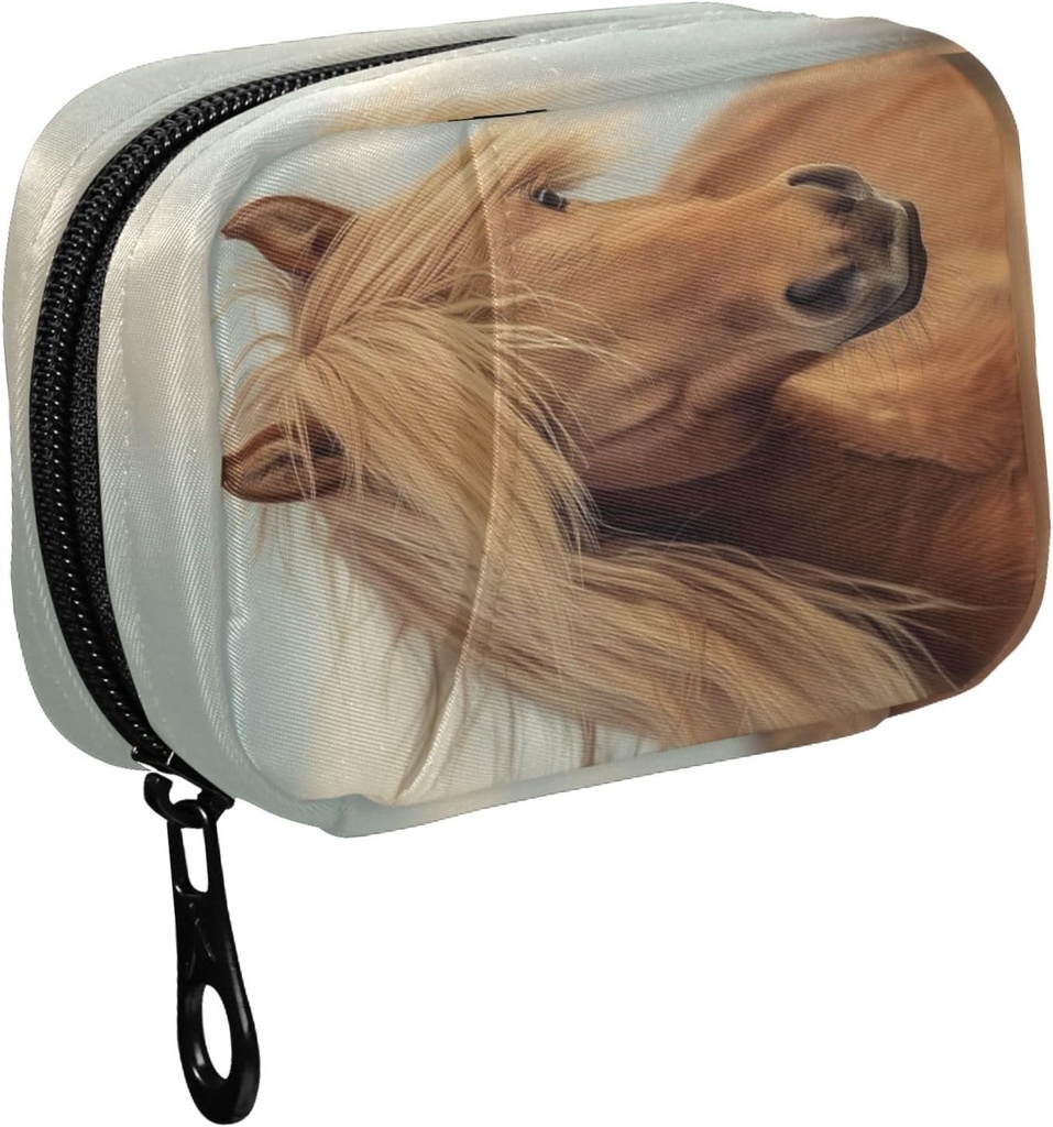 Fustylead Hermoso Caballo Marrón con largo Mane Pill Organizer Caso con cremallera 2 veces Un día para la vitamina y suplemento, 7 días de organización de viajes Caso de medicina