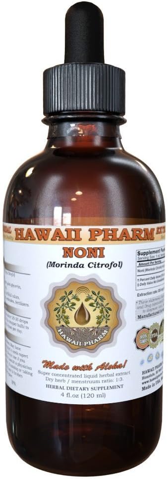 HawaiiPharm Noni (Morinda citrifolia) Extracto líquido, Tintura, Suplemento herbal, Hecho en EE.UU., 2 fl.oz
