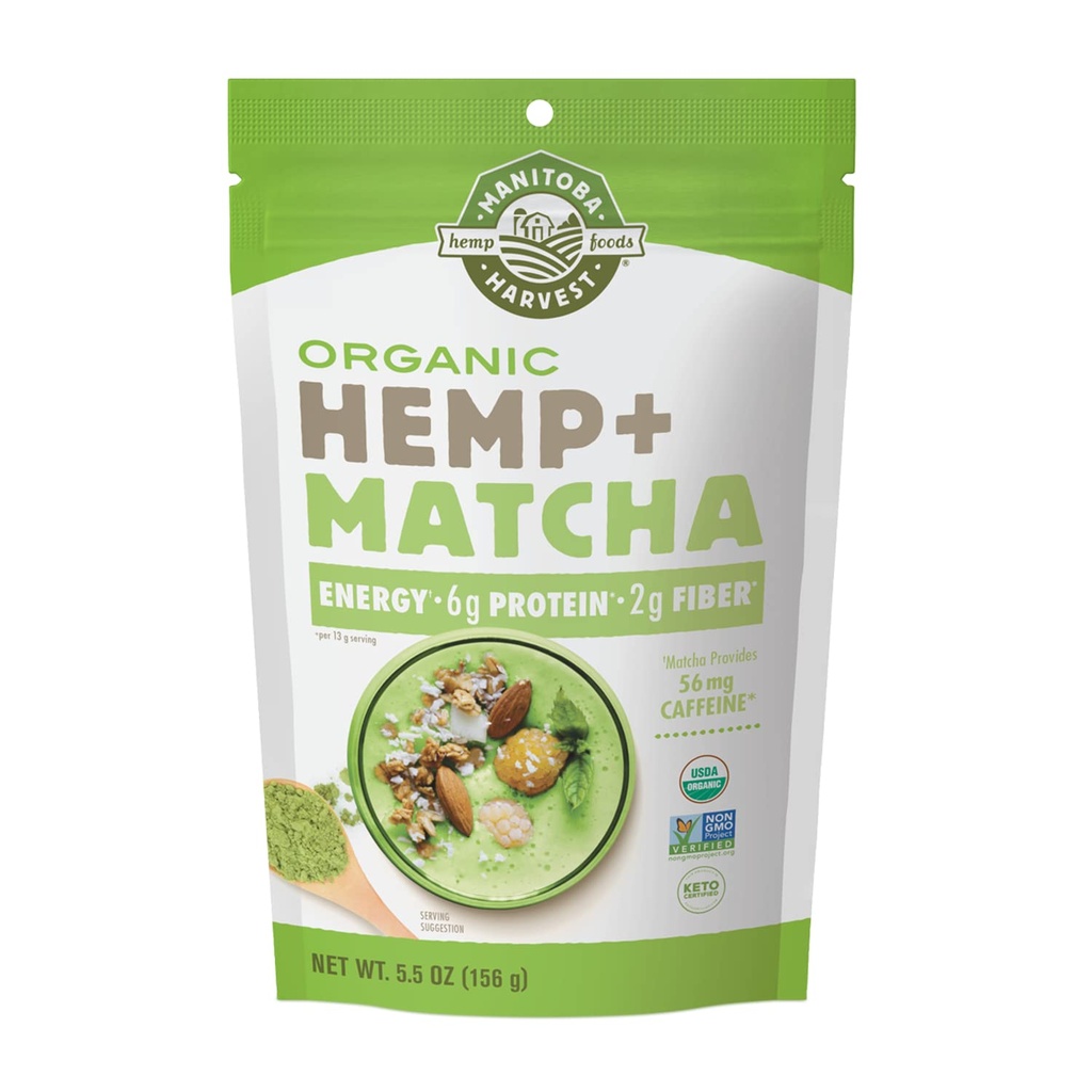 Manitoba cosecha cáñamo orgánico " pólvora de Matcha, 5,5 oz, energía, 6g de Proteína, 2g de fibra por ser, pólvora de Matcha Protein, Vegan, Proyecto No OGM Verificado, 56g de Caffeine, Embalaje Mayo Vary