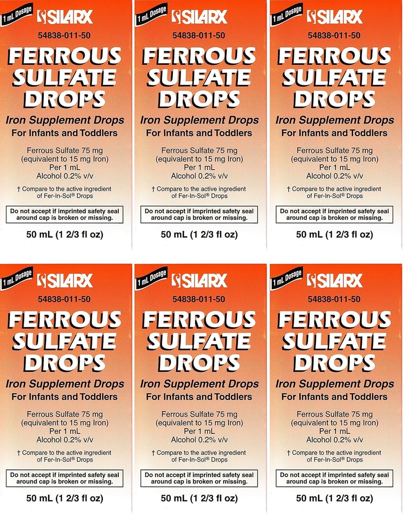 Ferrous Drops Iron Supplement Peppermint Flavor Generic for Enfamil Fer-In-Sol Iron Supplement Drops for Infants, Toddlers& Children Measuring Dropper Included 50 ml per Bottle Pack of 6