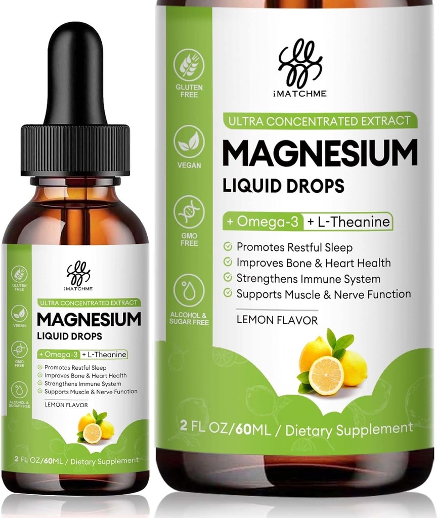 Magnesio Complejo, Magnesio Glycinate, Oxide, Taurate y Citrate gotas líquidas, Lemon Flavor, 2 Fl Oz