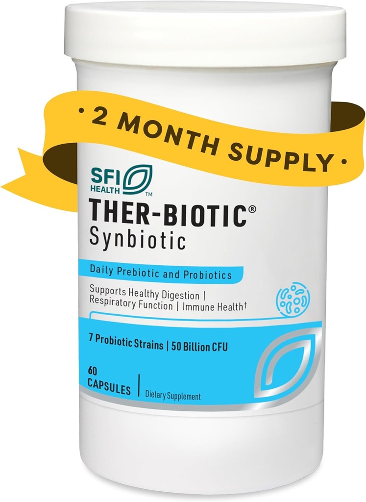 SFI Health Klaire Labs Ther-Biotic Synbiotic Prebiotics " Probiotics for Women " Men - Daily Probiotic with Low FODMAP Prebiotic - Gut, Immune, Respiratory " Digestive Health Support (60 Capsules)