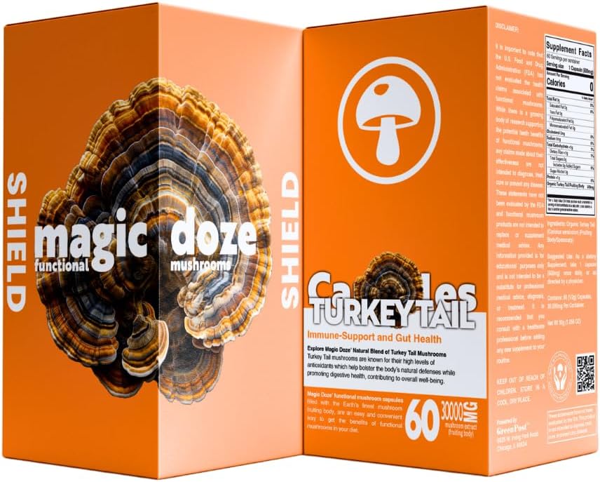 Magic DozeTM Turquía Tail Mushroom Capsules - 60 cápsulas para soporte inmunitario &amp; salud digestiva