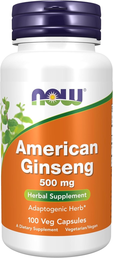 AHORA Suplementos de alimentos, Ginseng americano (Panax quinquefolius) 500 mg, Suplemento herbal, 100 cápsulas de verduras